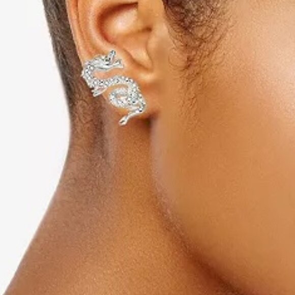 VERA WANG Goth Game of Thrones Dragon Silver/Clear Crystal Ear Crawlers Earrings - Picture 2 of 3